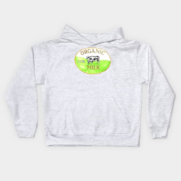 Cow Organic Milk Label Drawing Kids Hoodie by patrimonio